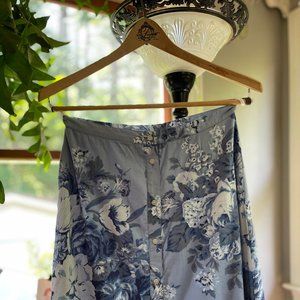 Blue Floral Cottagecore Buttoned A-Line Skirt